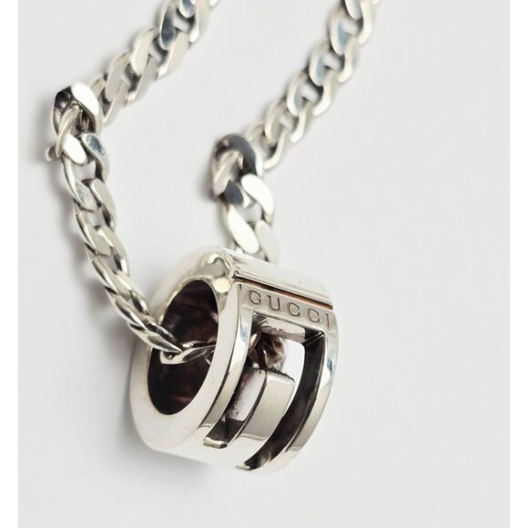 Gucci G Cut Out Round Circle Sterling Silver Charm Pendant Curb Chain Necklace - Picture 12 of 16